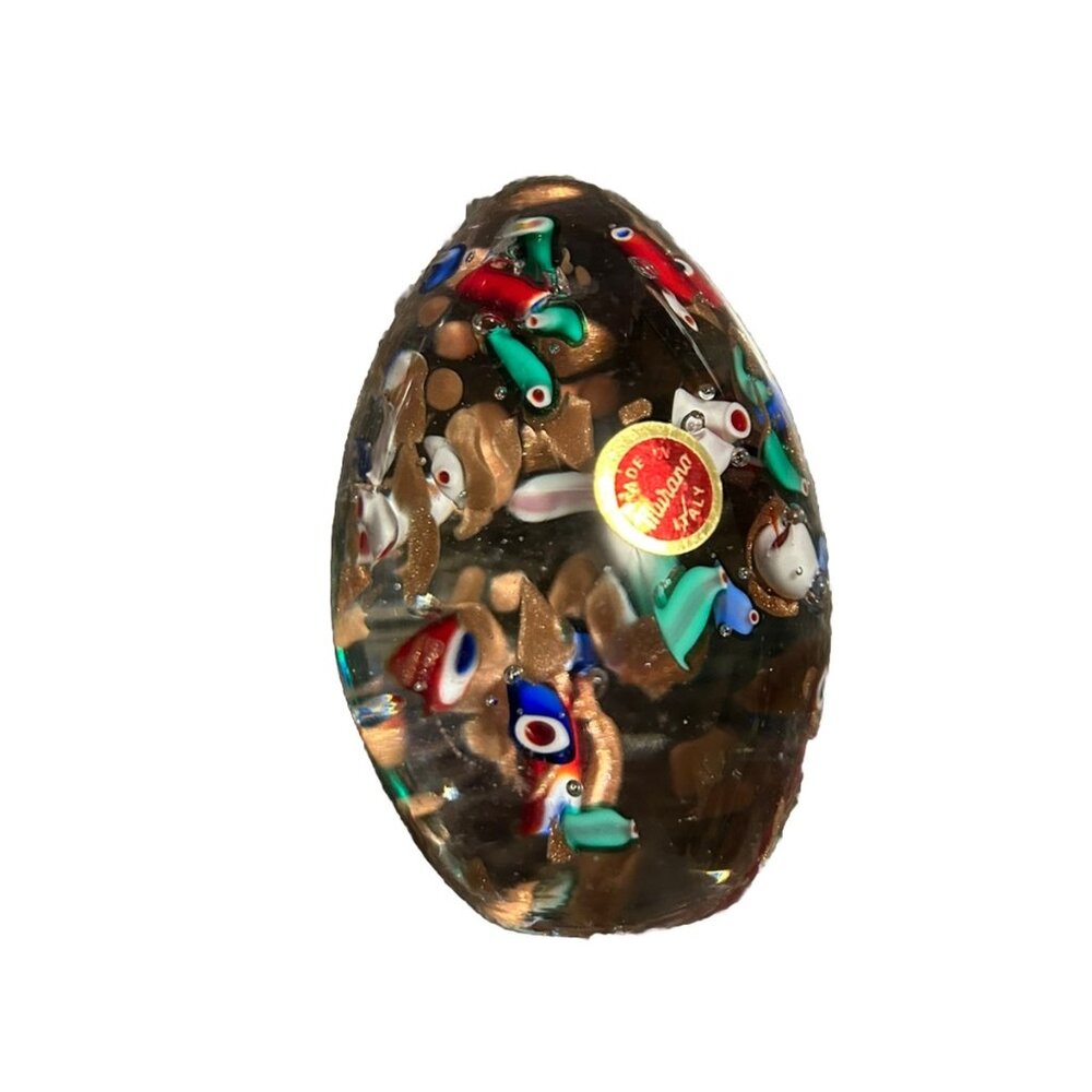 VINTAGE MURANO GLASS EGG shaped PAPERWEIGHT w/ Sticker 4 1/4" Office Pretty